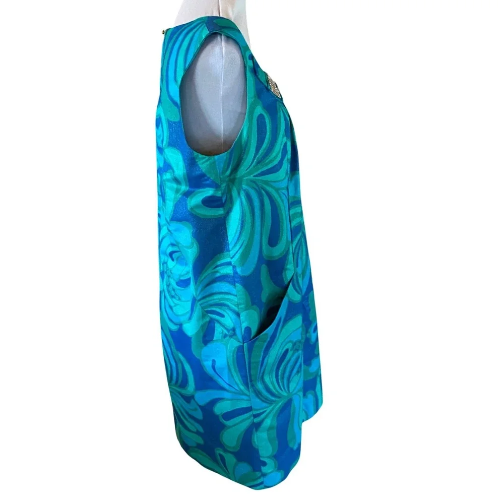 Lilly Pulitzer Payton Brewster Blue Big Bang Metallic Rhinestone Shift Dress 14 - Picture 6 of 12